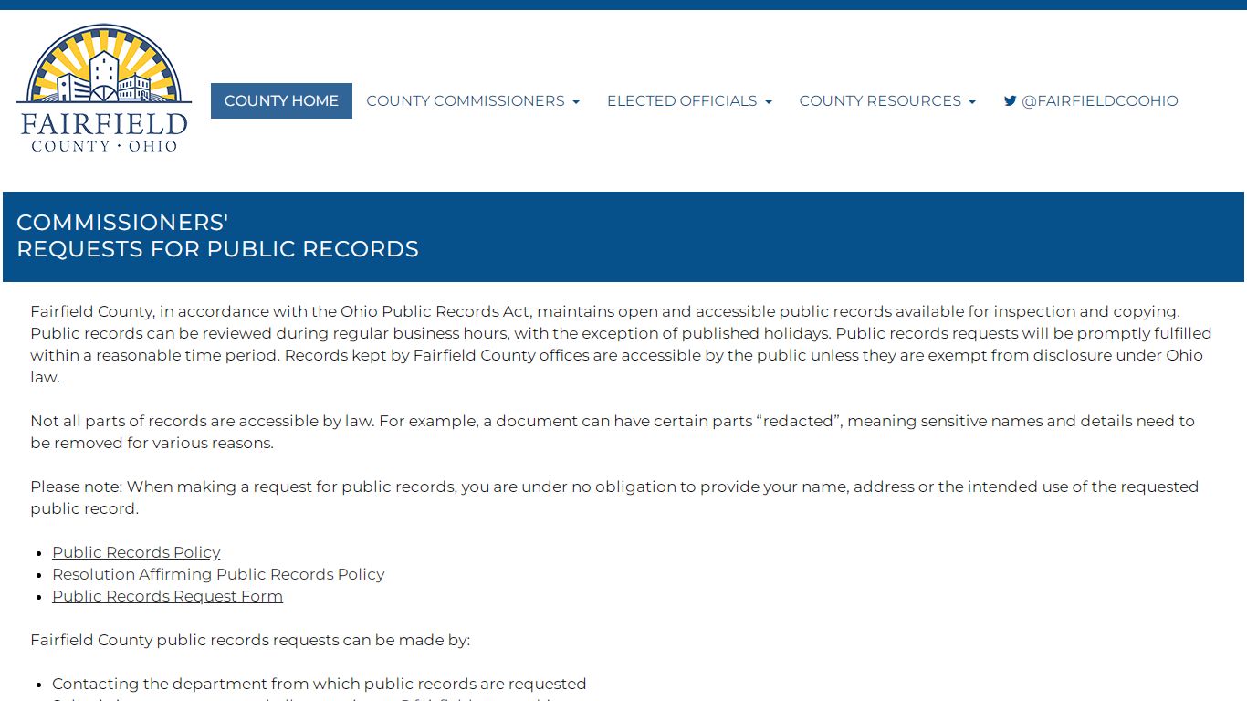 Request Public Records - Fairfield County Commissioners